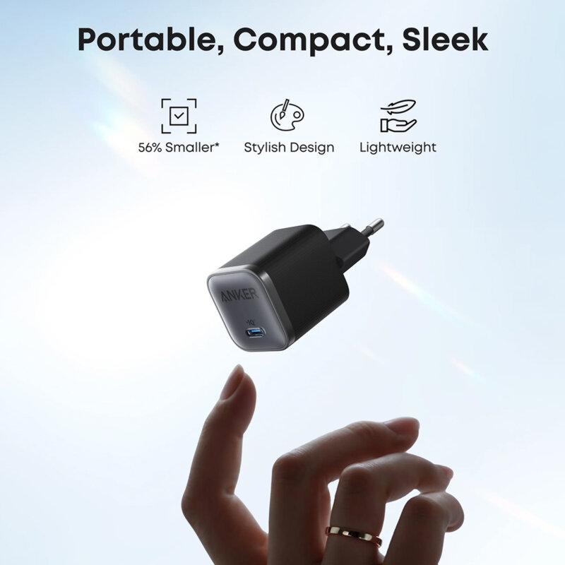 Incarcator de priza GaN, USB-C, 45W, Anker Nano, negru