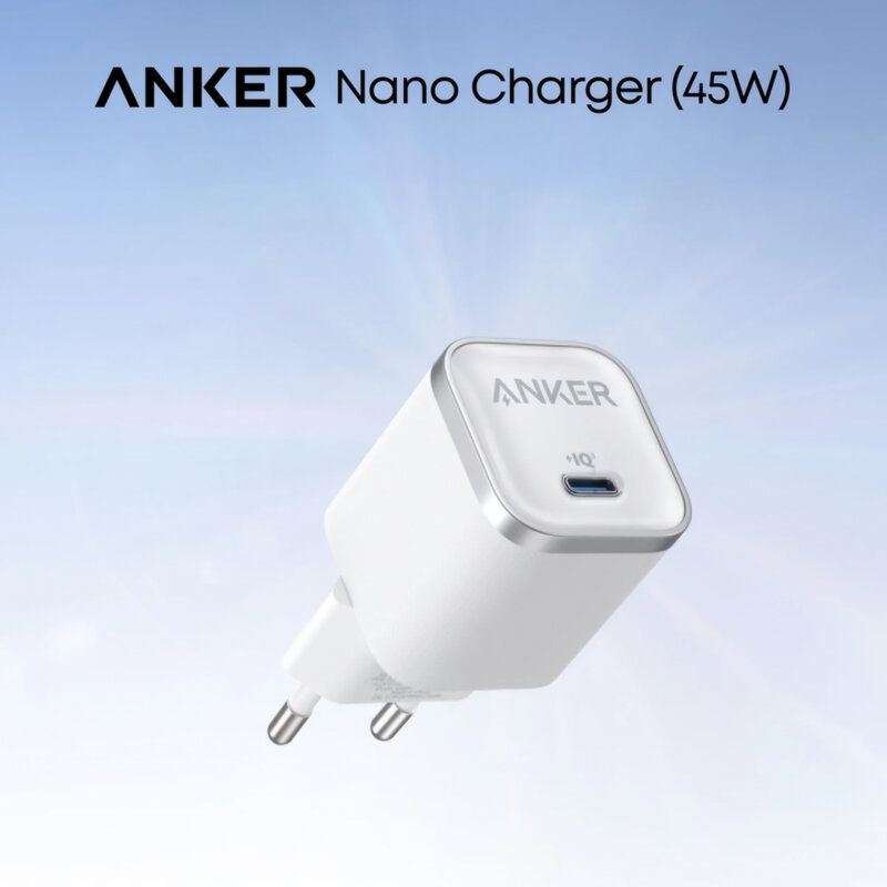 Incarcator de priza GaN, USB-C, 45W, Anker Nano, alb