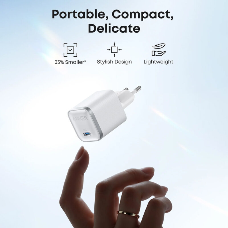 Incarcator de priza GaN, USB-C, 45W, Anker Nano, alb
