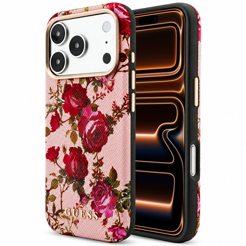 Husa originala Guess iPhone 17 Pro Max Blossom Roses Print MagSafe, roz, GUHMP18X6PWGTBEP