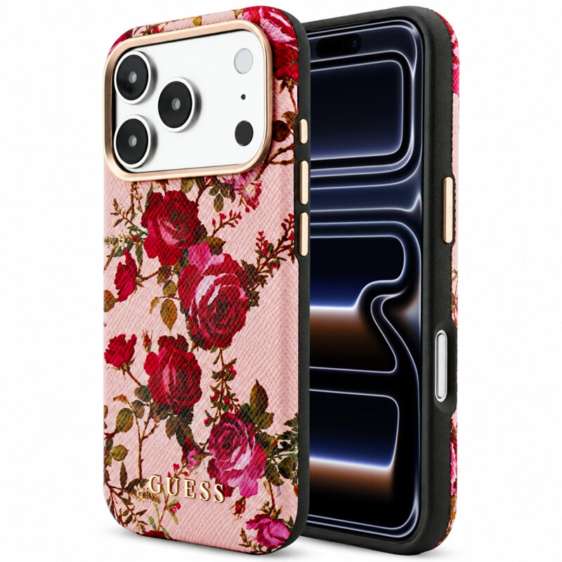 Husa originala Guess iPhone 17 Pro Blossom Roses Print MagSafe, roz, GUHMP18L6PWGTBEP