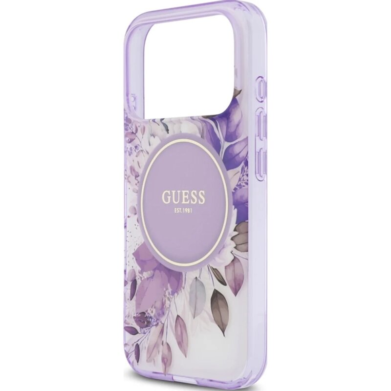 Husa iPhone 17 Pro Max originala Guess IML Flowers with Pearl Strap MagSafe, mov, GUHMP18XHFWBRCESU