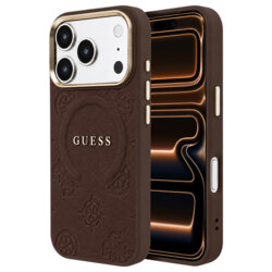 Husa Guess Saffiano Peony & Ring MagSafe MagSafe iPhone 17 Pro Max, maro, GUHMP18XPSAMSECW