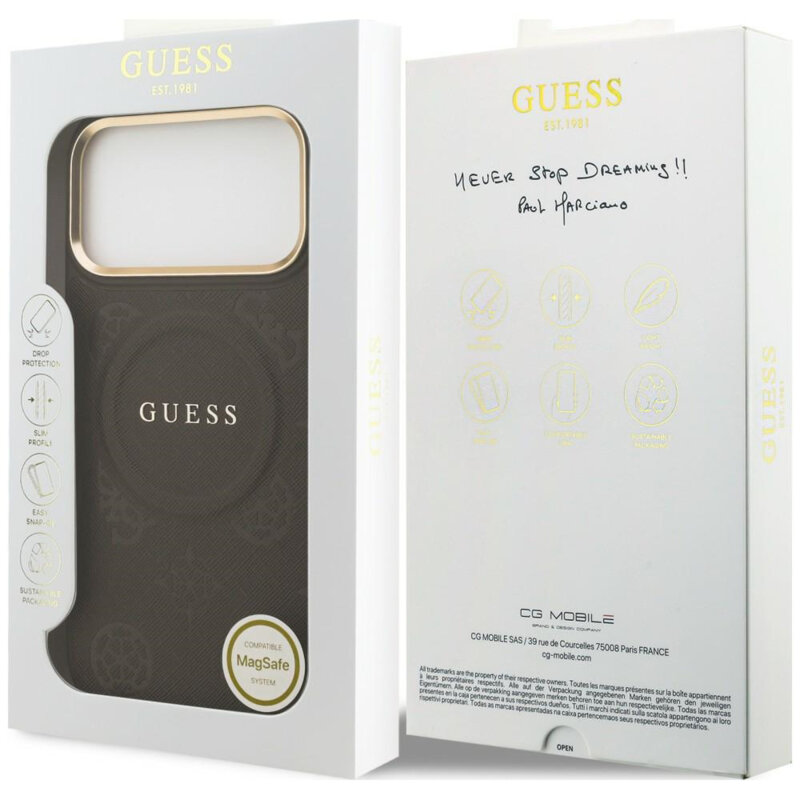 Husa Guess Saffiano Peony & Ring MagSafe MagSafe iPhone 17 Pro Max, maro, GUHMP18XPSAMSECW