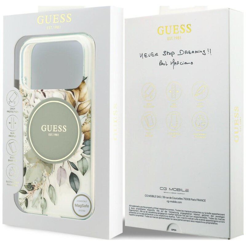 Husa iPhone 18 Pro Max originala Guess IML Flower & Tonal Circle MagSafe, verde, GUHMP18XHFWBDCEN