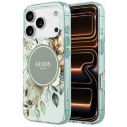 Husa iPhone 17 Pro Max originala Guess IML Flower & Tonal Circle MagSafe, verde, GUHMP18XHFWBDCEN
