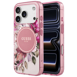 Husa iPhone 17 Pro originala Guess IML Flower & Tonal Circle MagSafe, roz, GUHMP18LHFWBDCEP