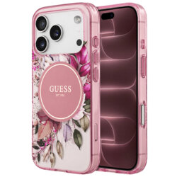 Husa iPhone 18 Pro Max originala Guess IML Flower & Tonal Circle MagSafe, roz, GUHMP18XHFWBDCEP