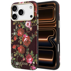 Husa originala Guess iPhone 17 Pro Max Blossom Roses Print MagSafe, bordo, GUHMP18X6PWGTBEU