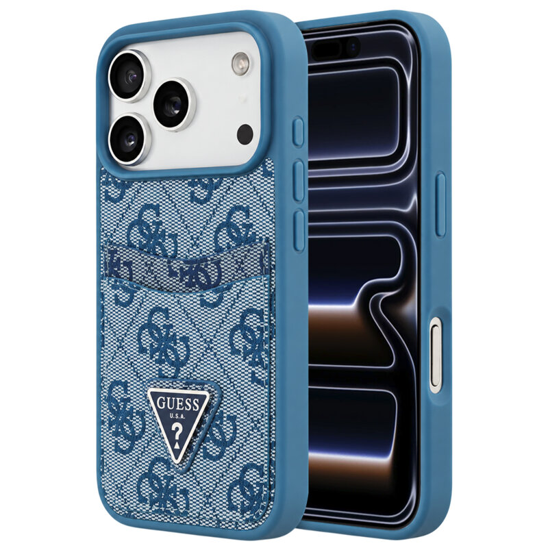 Husa originala Guess iPhone 17 Pro Hardcase 4G Double Card Triangle, albastru, GUHCP18LP4TPB