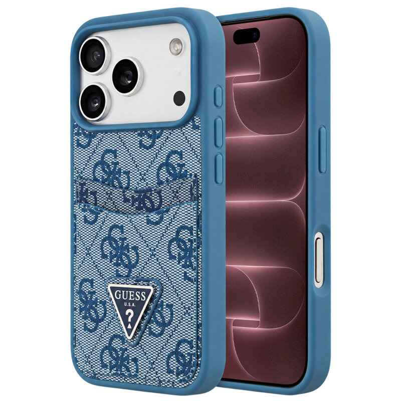 Husa originala Guess iPhone 18 Pro Max Hardcase 4G Double Card Triangle, albastru, GUHCP18XP4TPB