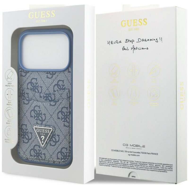 Husa originala Guess iPhone 18 Pro Max Hardcase 4G Double Card Triangle, albastru, GUHCP18XP4TPB
