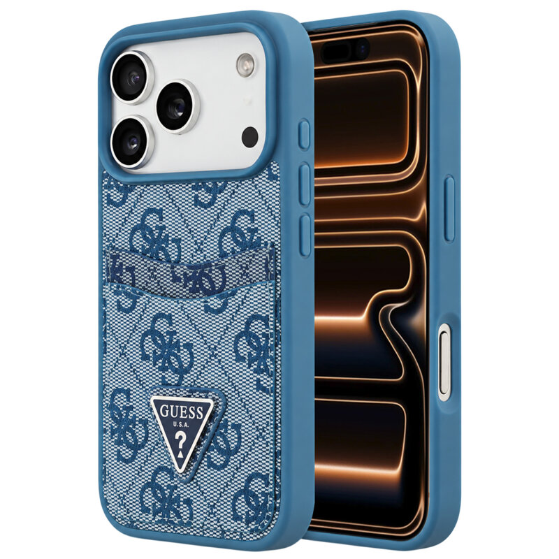 Husa originala Guess iPhone 17 Pro Max Hardcase 4G Double Card Triangle, albastru, GUHCP18XP4TPB