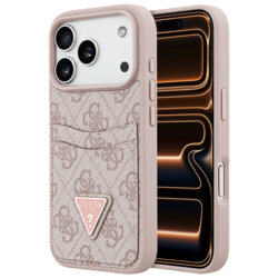 Husa originala Guess iPhone 17 Pro Max Hardcase 4G Double Card Triangle, roz, GUHCP18XP4TPP