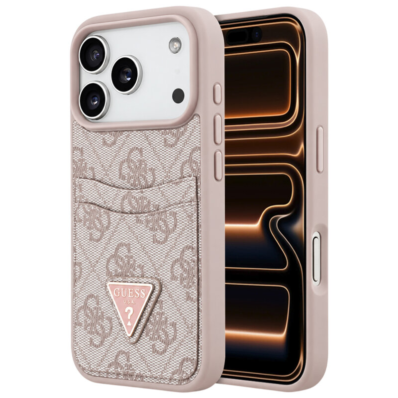 Husa originala Guess iPhone 17 Pro Max Hardcase 4G Double Card Triangle, roz, GUHCP18XP4TPP