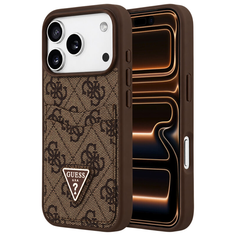 Husa originala Guess iPhone 17 Pro Max Hardcase 4G Double Card Triangle, maro, GUHCP18XP4TPW