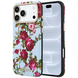 Husa originala Guess iPhone 18 Pro Blossom Roses Print MagSafe, bleu, GUHMP18L6PWGTBEB