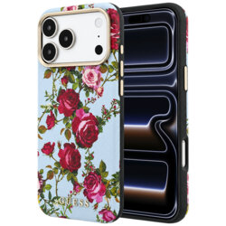 Husa originala Guess iPhone 17 Pro Blossom Roses Print MagSafe, bleu, GUHMP18L6PWGTBEB