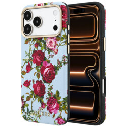 Husa originala Guess iPhone 17 Pro Max Blossom Roses Print MagSafe, bleu, GUHMP18X6PWGTBEB