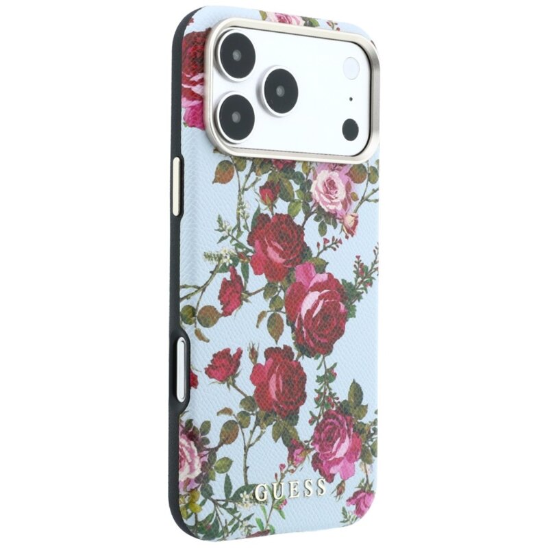 Husa originala Guess iPhone 17 Pro Max Blossom Roses Print MagSafe, bleu, GUHMP18X6PWGTBEB