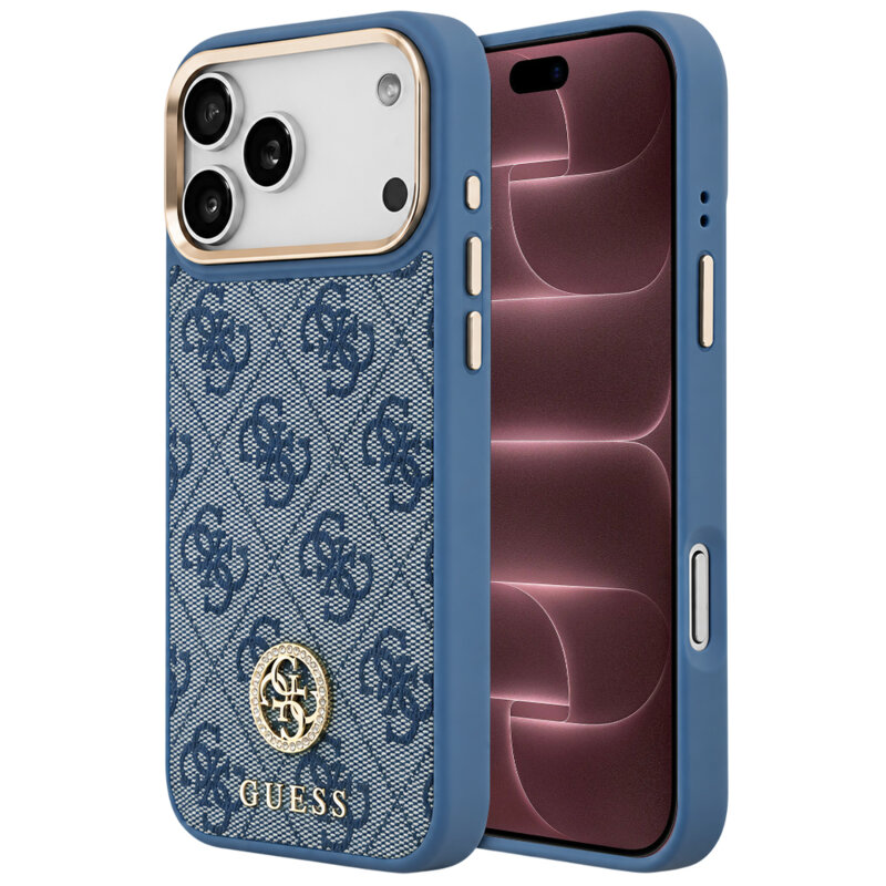 Husa originala Guess iPhone 18 Pro Max Hardcase 4G Strass Logo MagSafe, albastru, GUHMP18XP4GRMDEB