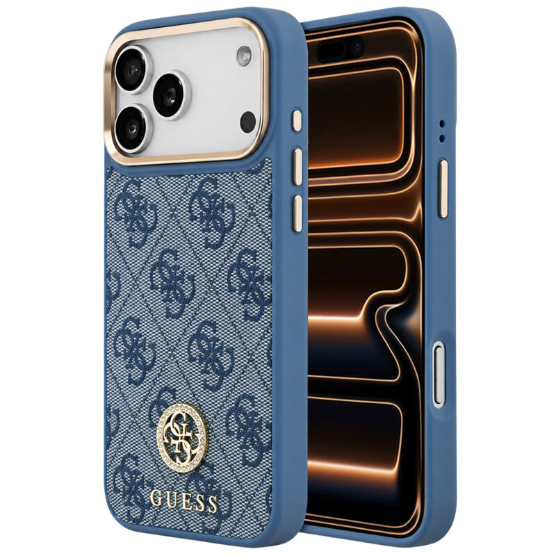 Husa originala Guess iPhone 17 Pro Max Hardcase 4G Strass Logo MagSafe, albastru, GUHMP18XP4GRMDEB