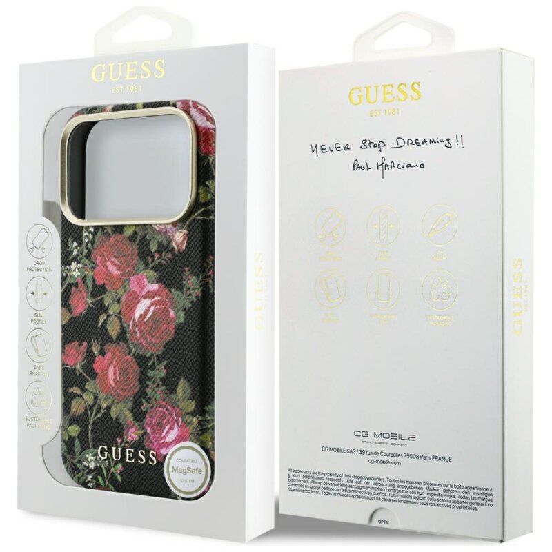Husa originala Guess iPhone 17 Pro Blossom Roses Print MagSafe, negru, GUHMP18L6PWGTBEK