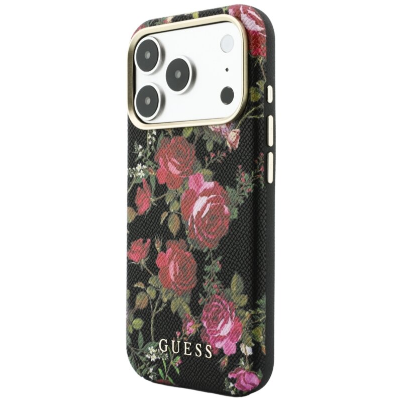 Husa originala Guess iPhone 17 Pro Max Blossom Roses Print MagSafe, negru, GUHMP18X6PWGTBEK