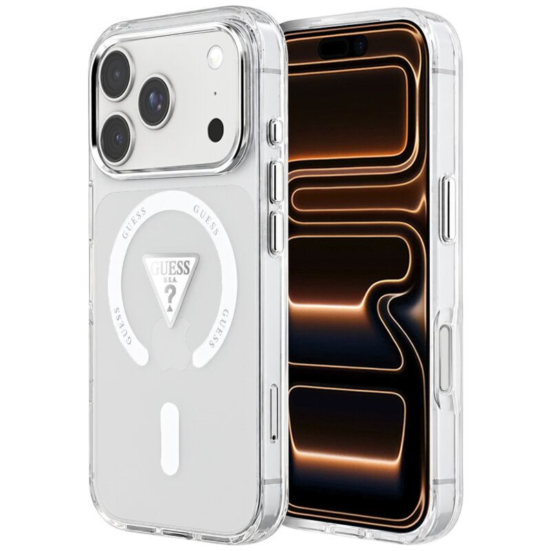 Husa iPhone 17 Pro Max originala Guess IML Gradient Triangle MagSafe, transparenta, GUHMP18XHGTMLCGT