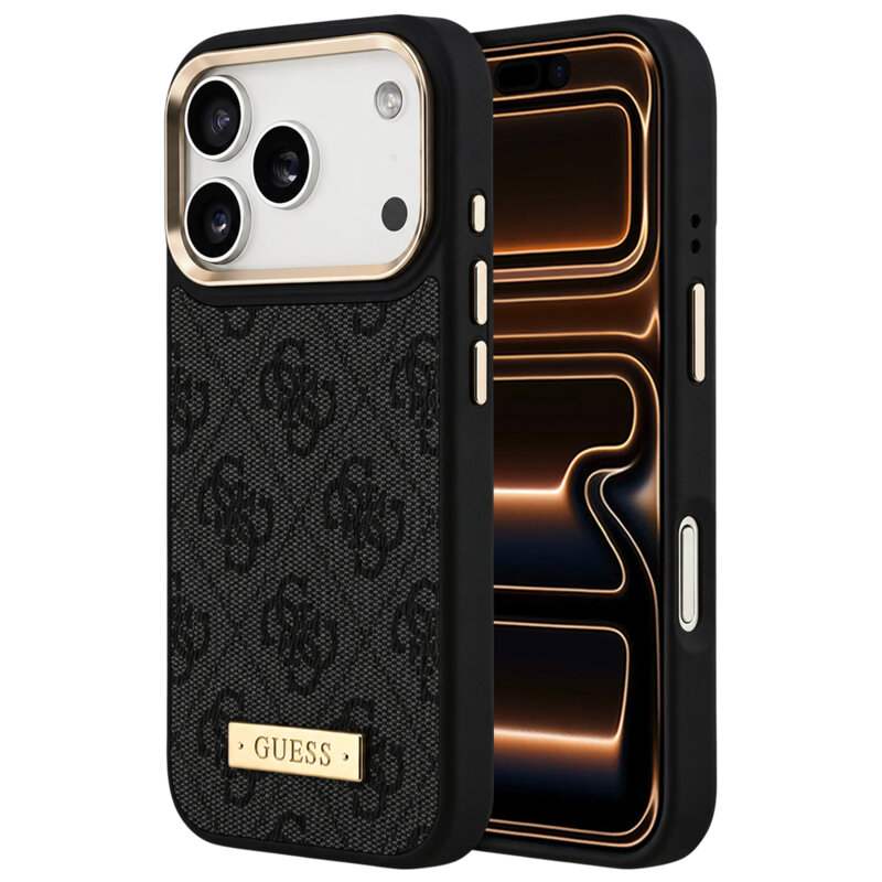 Husa originala Guess iPhone 17 Pro Max Hardcase 4G Logo Plate MagSafe, negru, GUHMP18XU4GPRK