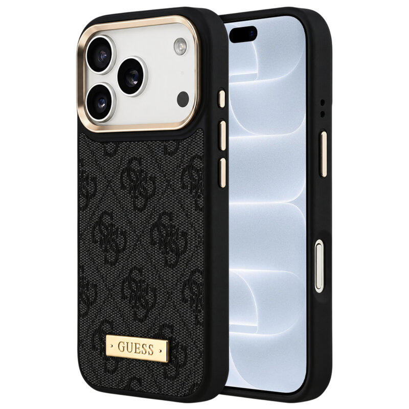 Husa originala Guess iPhone 18 Pro Hardcase 4G Logo Plate MagSafe, negru, GUHMP18LU4GPRK