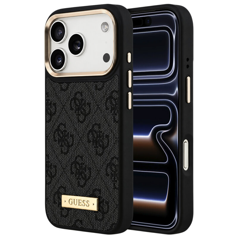 Husa originala Guess iPhone 17 Pro Hardcase 4G Logo Plate MagSafe, negru, GUHMP18LU4GPRK