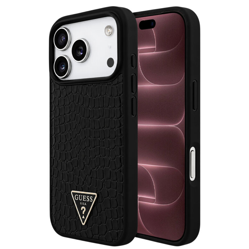 Husa originala Guess iPhone 18 Pro Max Croco Triangle Logo MagSafe, negru, GUHMP18XPCRTHCK