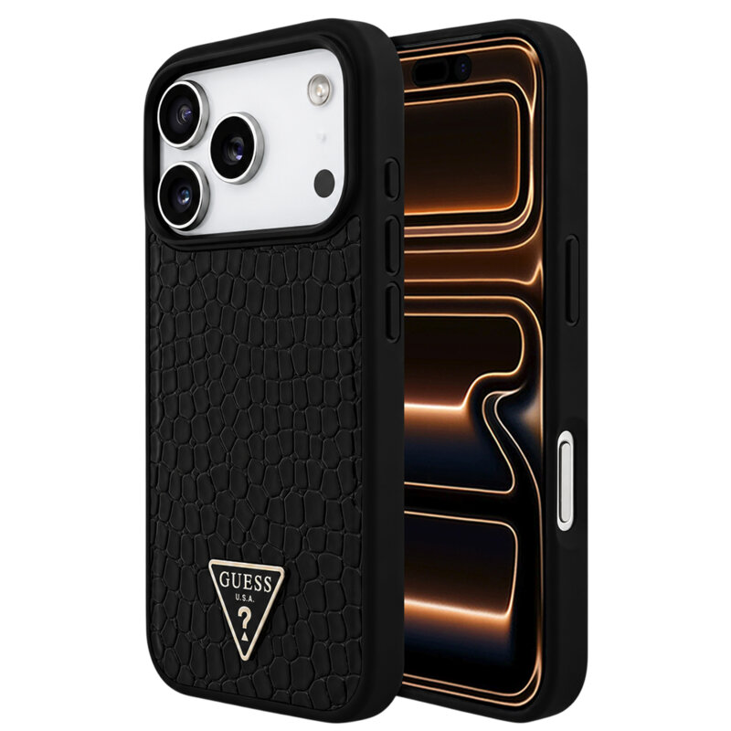 Husa originala Guess iPhone 17 Pro Max Croco Triangle Logo MagSafe, negru, GUHMP18XPCRTHCK