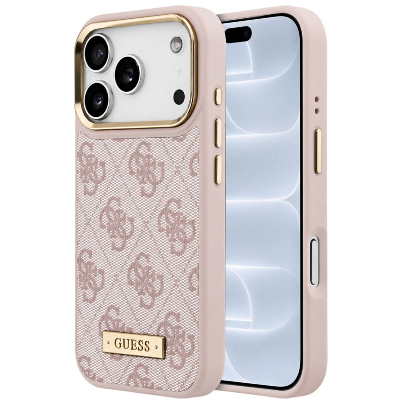 Husa originala Guess iPhone 18 Pro Hardcase 4G Logo Plate MagSafe, roz, GUHMP18LU4GPRP