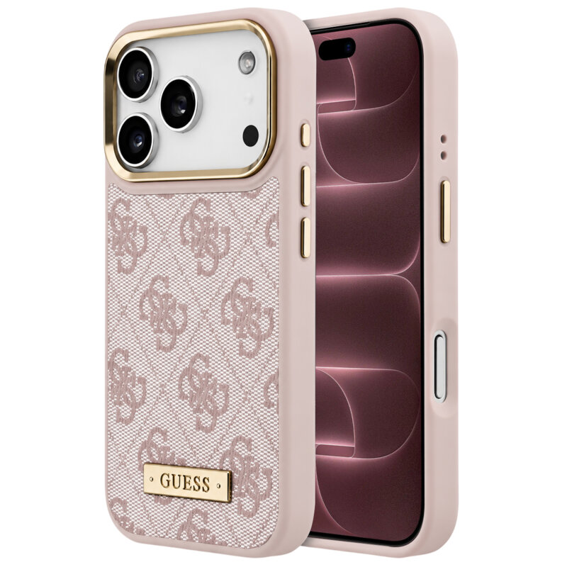 Husa originala Guess iPhone 18 Pro Max Hardcase 4G Logo Plate MagSafe, roz, GUHMP18XU4GPRP