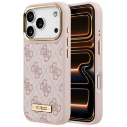 Husa originala Guess iPhone 17 Pro Max Hardcase 4G Logo Plate MagSafe, roz, GUHMP18XU4GPRP