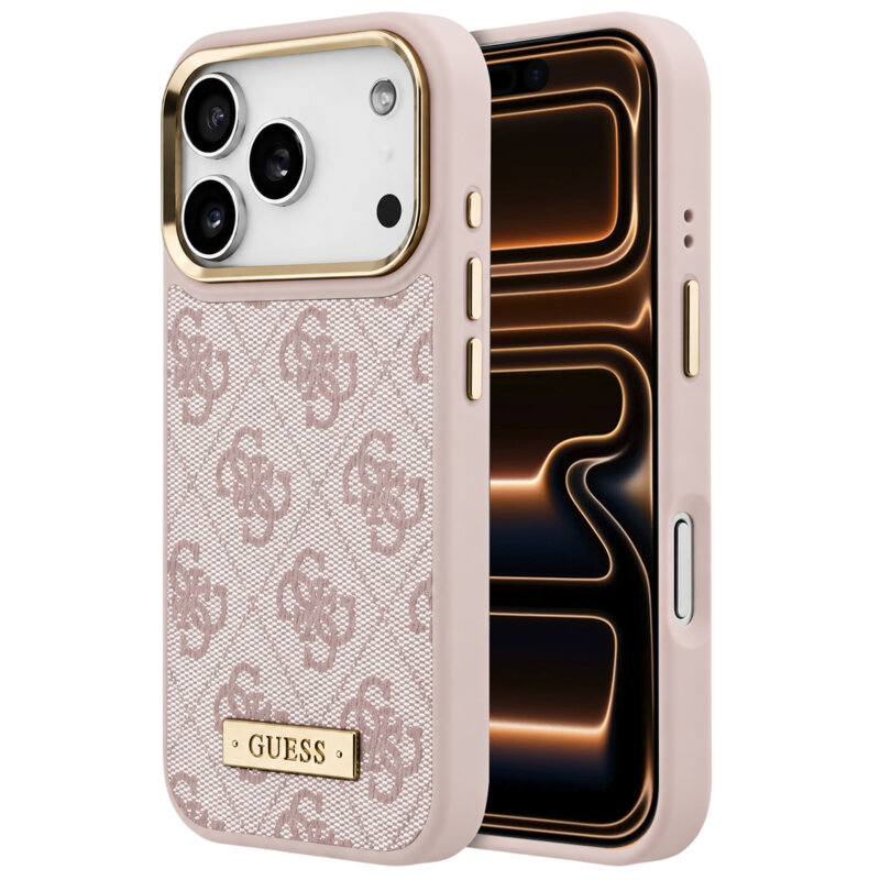 Husa originala Guess iPhone 17 Pro Max Hardcase 4G Logo Plate MagSafe, roz, GUHMP18XU4GPRP