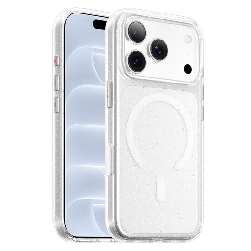 Husa iPhone 18 Pro Blueo Crystal Pro Anti-Drop MagSafe, transparenta cu sclipici