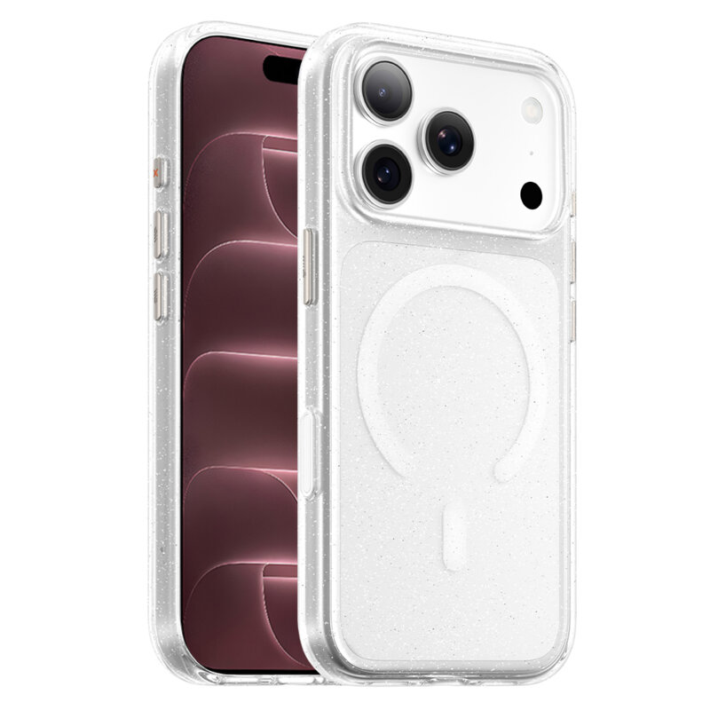 Husa iPhone 18 Pro Max Blueo Crystal Pro Anti-Drop MagSafe, transparenta cu sclipici