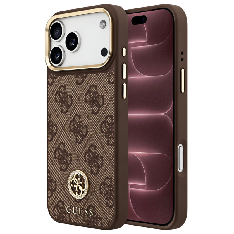 Husa originala Guess iPhone 18 Pro Max Hardcase 4G Strass Logo MagSafe, maro, GUHMP18XP4GRMDEW