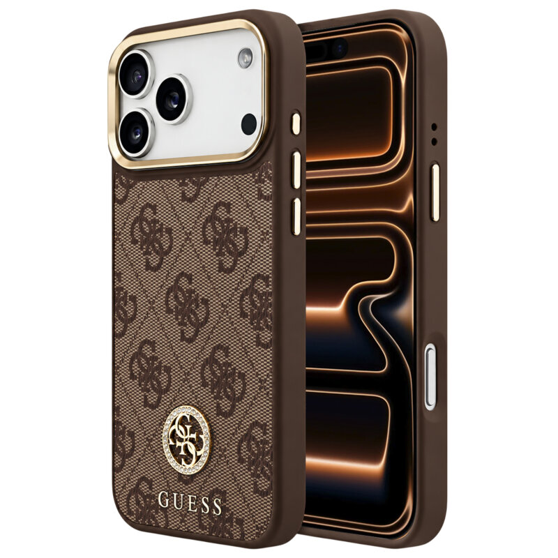 Husa originala Guess iPhone 17 Pro Max Hardcase 4G Strass Logo MagSafe, maro, GUHMP18XP4GRMDEW