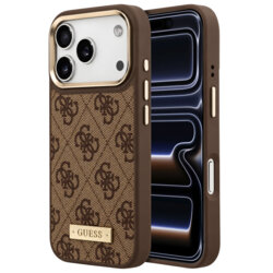 Husa originala Guess iPhone 17 Pro Hardcase 4G Logo Plate MagSafe, maro, GUHMP18LU4GPRW