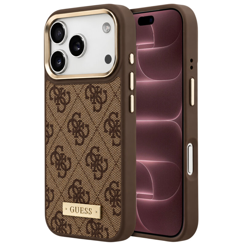 Husa originala Guess iPhone 18 Pro Max Hardcase 4G Logo Plate MagSafe, maro, GUHMP18XU4GPRW