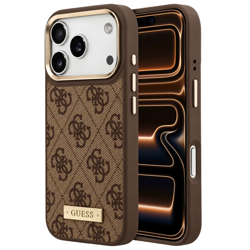 Husa originala Guess iPhone 17 Pro Max Hardcase 4G Logo Plate MagSafe, maro, GUHMP18XU4GPRW