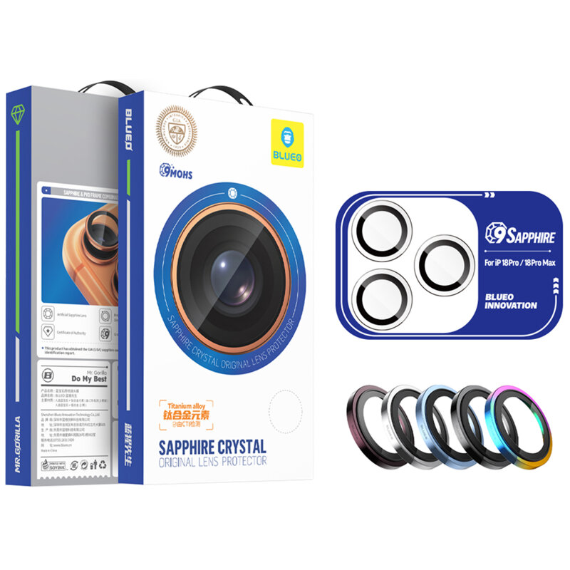 Folie iPhone Duo Blueo Sapphire Crystal Original Lens Glass, bleu