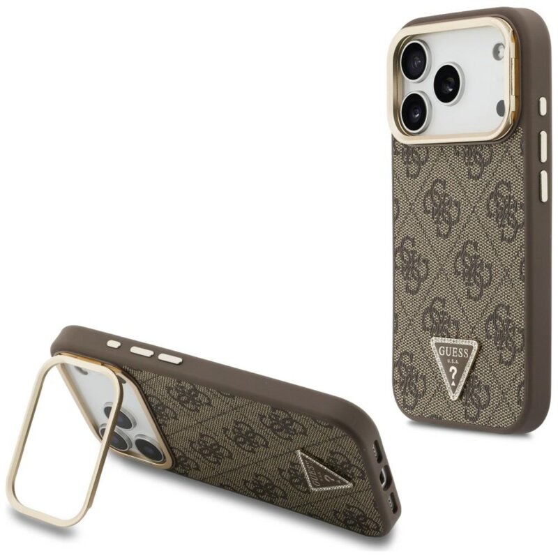 Husa iPhone 17 Pro Guess Hardcase 4G Triangle Logo & Stand Camera MagSafe, maro, GUHMP18XPCS4GPTW