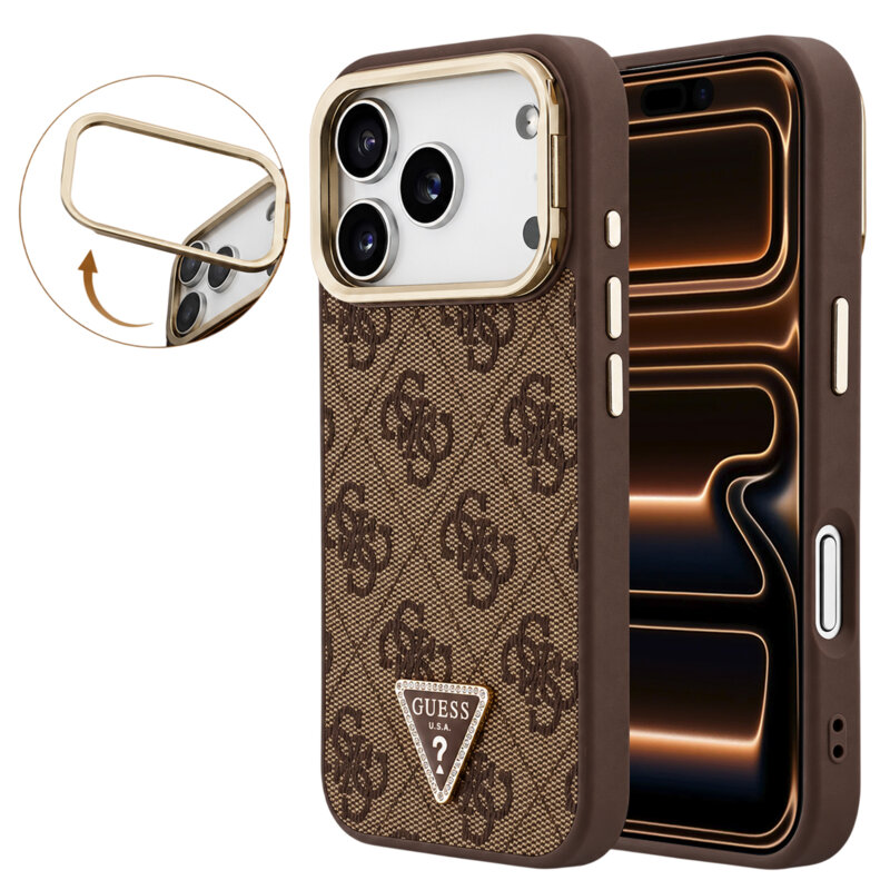 Husa originala Guess iPhone 17 Pro Max Hardcase 4G Triangle Logo & Stand Camera MagSafe, maro, GUHMP18XPCS4GPTW