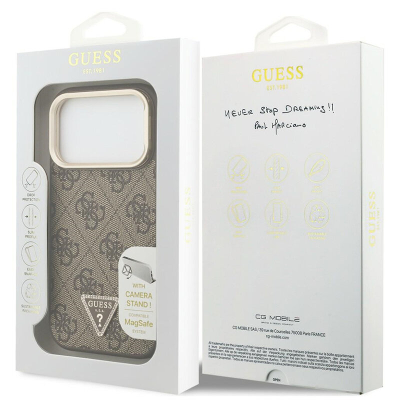 Husa originala Guess iPhone 17 Pro Max Hardcase 4G Triangle Logo & Stand Camera MagSafe, maro, GUHMP18XPCS4GPTW