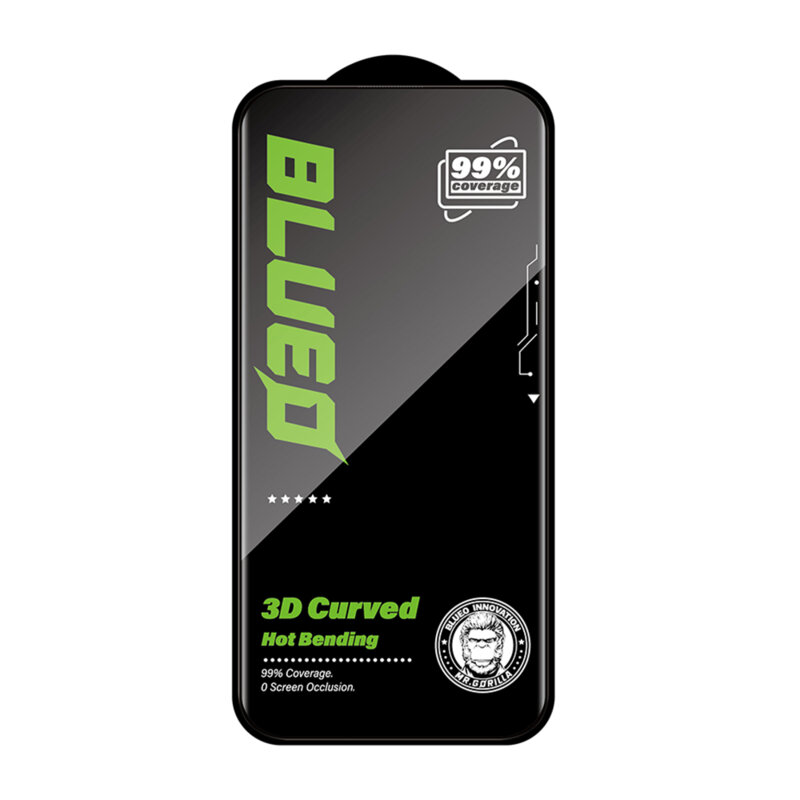 Folie iPhone 17 Pro cu aplicator Blueo 3D Full Display Curved Edge HD Glass, negru